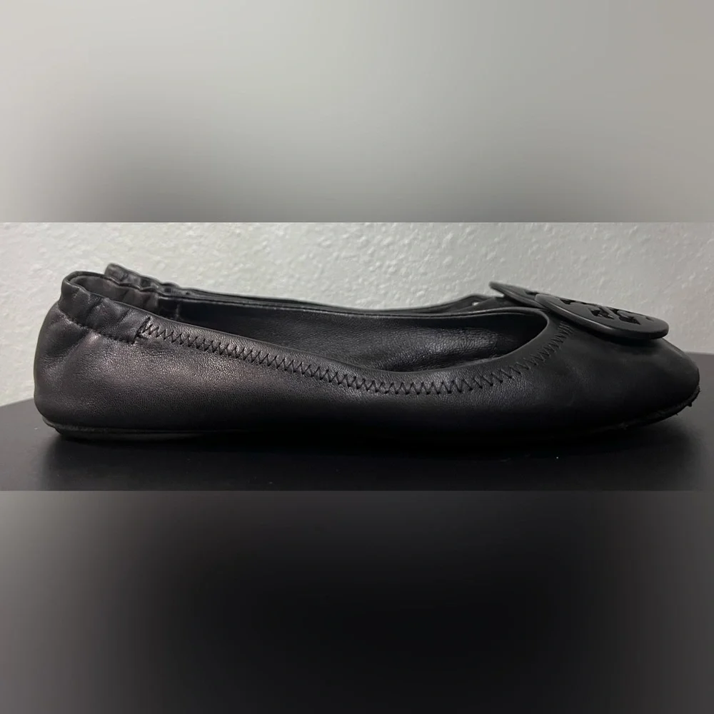 Tory Burch Black Leather Reva Travel Ballet Flats Casual Classic Office Business